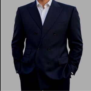 d'Avenza Roma Men's Double Breasted Striped Navy Stripe Wool Blazer